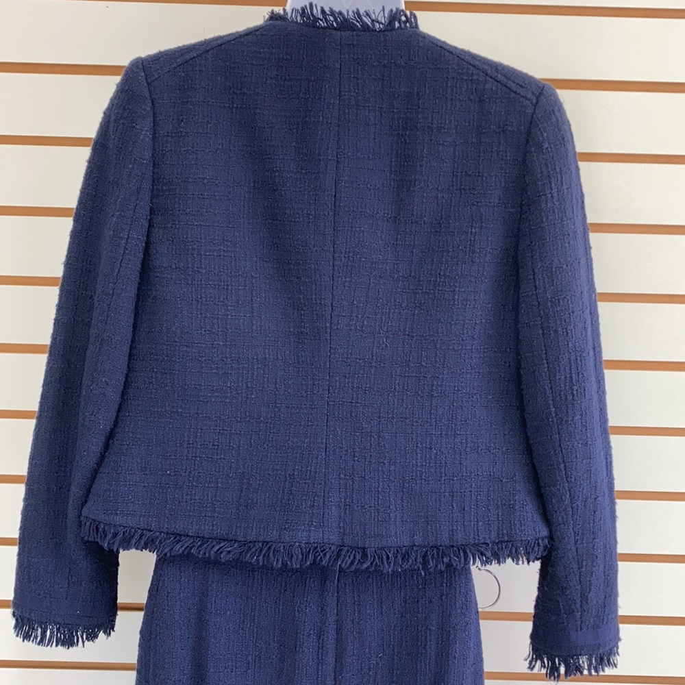 J. CREW Tweed Moto 2 pc Suit Set Jacket (6) ; Skirt (4) Navy Blue Tweed Fringe - Picture 10 of 16
